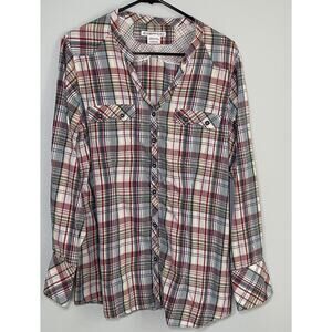 ExOfficio Shirt Womens Large L Long Sleeve Plaid Button Up Casual Hiking Insect